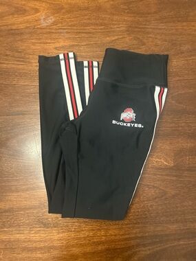 Black Buckeyes Athletic Leggings with Red & White Stripe Detail